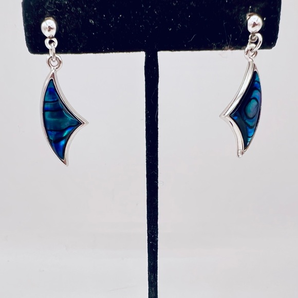 Vintage abalone shell silver tone pierced earrings dangles - Picture 6 of 10